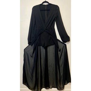Black Romper with Sheer Overlay